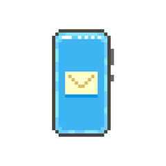 colorful simple flat pixel art illustration of modern smartphone with closed paper letter on screen