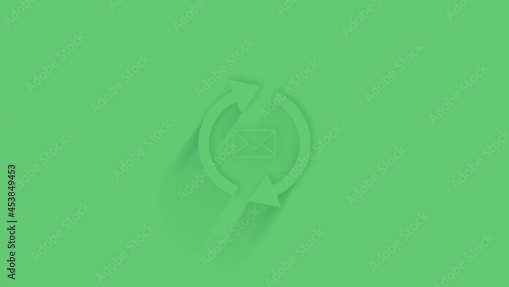 Poster Animated outgoing and incoming message sign icon with shadow on green background. Neumorphism minimal style. Transparent background. 4K video motion graphic animation.