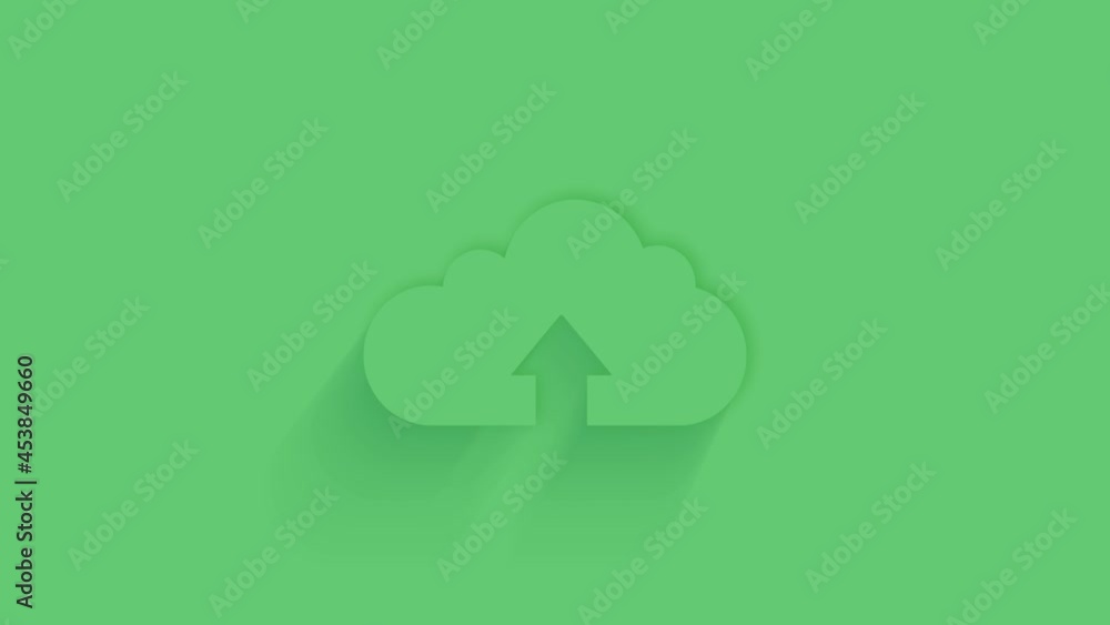 Poster Animated cloud upload line icon with shadow on green background. Neumorphism minimal style. Transparent background. 4K video motion graphic animation.