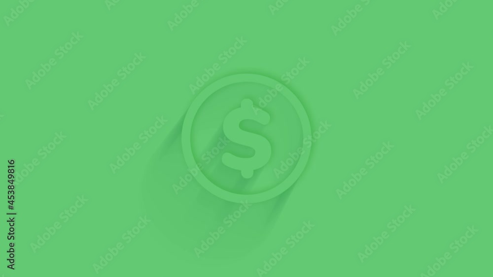 Poster animated dollar symbol icon with shadow on green background. neumorphism minimal style. transparent 