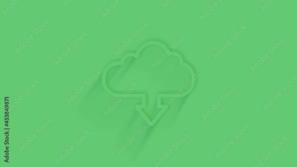 Poster animated cloud download icon with shadow on green background. neumorphism minimal style. transparent