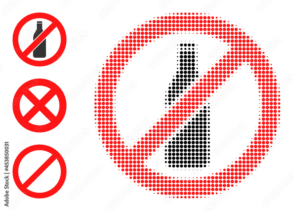 Poster halftone stop beer bottle. dotted stop beer bottle made with small round dots. vector illustration o