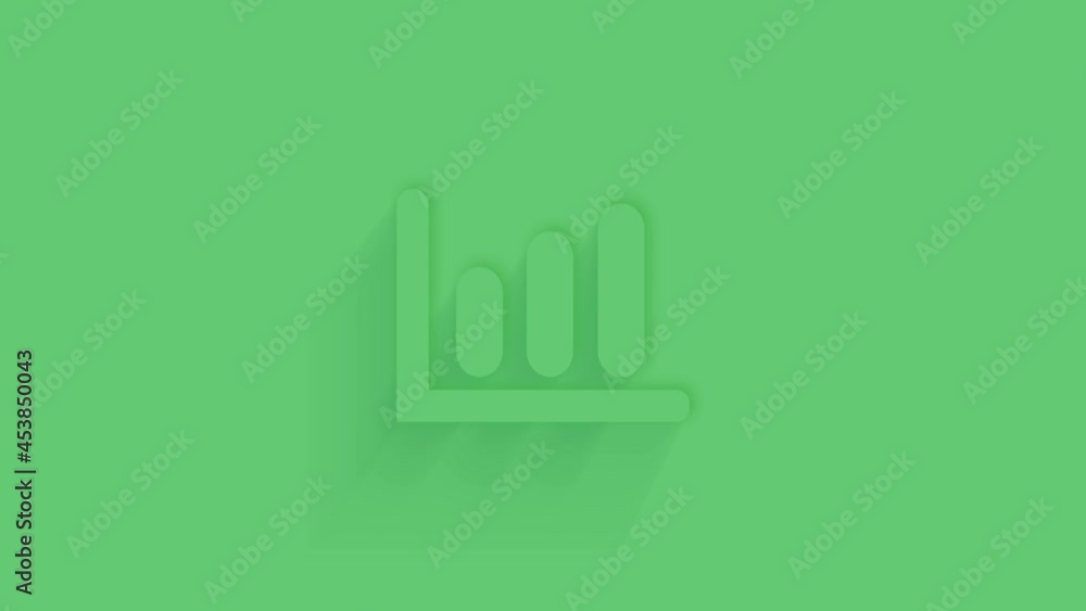 Poster animated data report bar graph icon with shadow on green background. neumorphism minimal style. tran