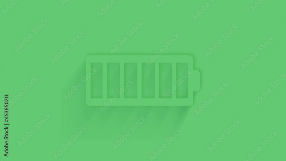 Poster animated battery icon with shadow on green background. neumorphism minimal style. transparent backgr