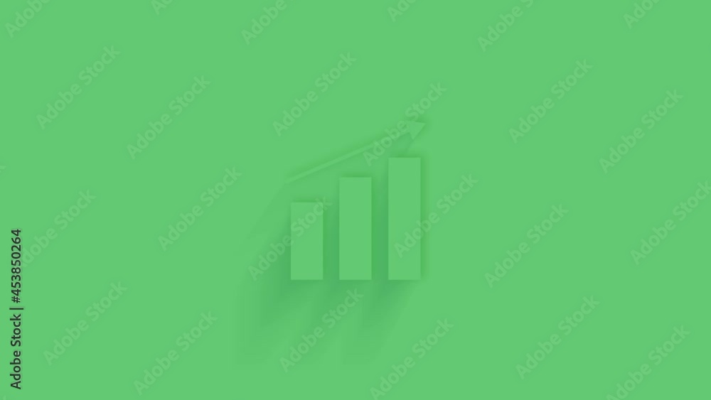Poster animated business diagram with arrow icon with shadow on green background. neumorphism minimal style