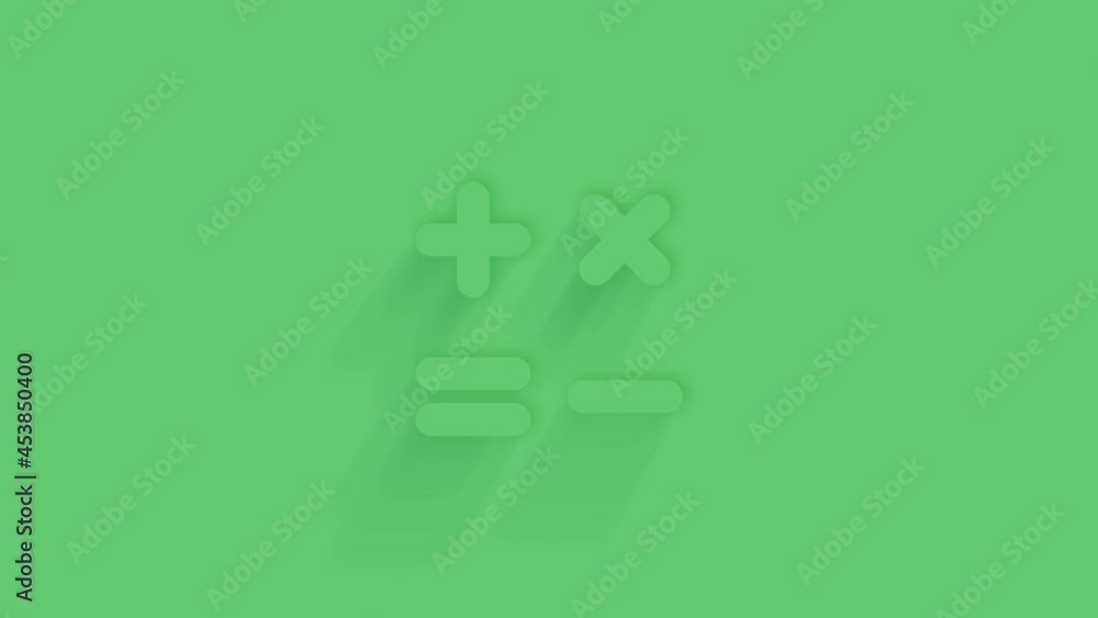 Poster Animated calculator icon with shadow on green background. Neumorphism minimal style. 4K video motion graphic animation.