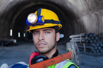 Fototapeta premium Business people reading blueprints in quarry
