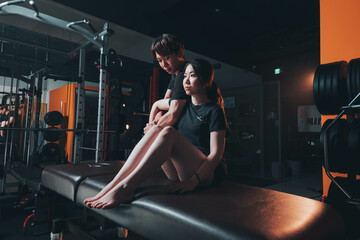 Fototapeta na wymiar Manual therapy with a girl`s leg