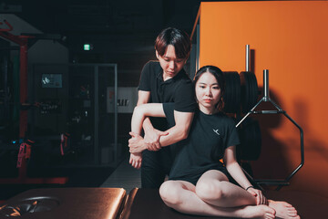 Manual therapy with a girl`s leg