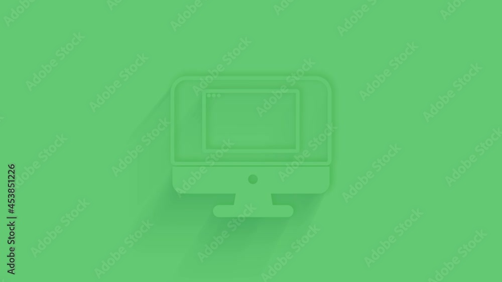 Aufkleber Animated computer screen with browser window icon with shadow on green background. Neumorphism minimal style. Transparent background. 4K video motion graphic animation.