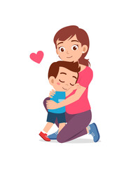 young happy mother hug cute little boy