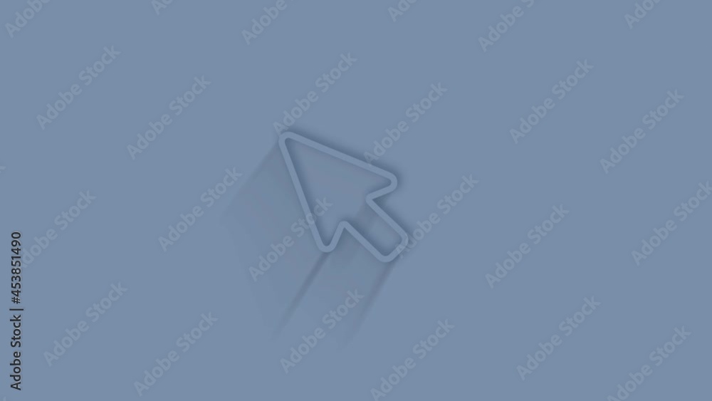 Poster Animated symbol of arrow cursor icon with shadow on blue background. Neumorphism minimal style. Transparent background. 4K video motion graphic animation.