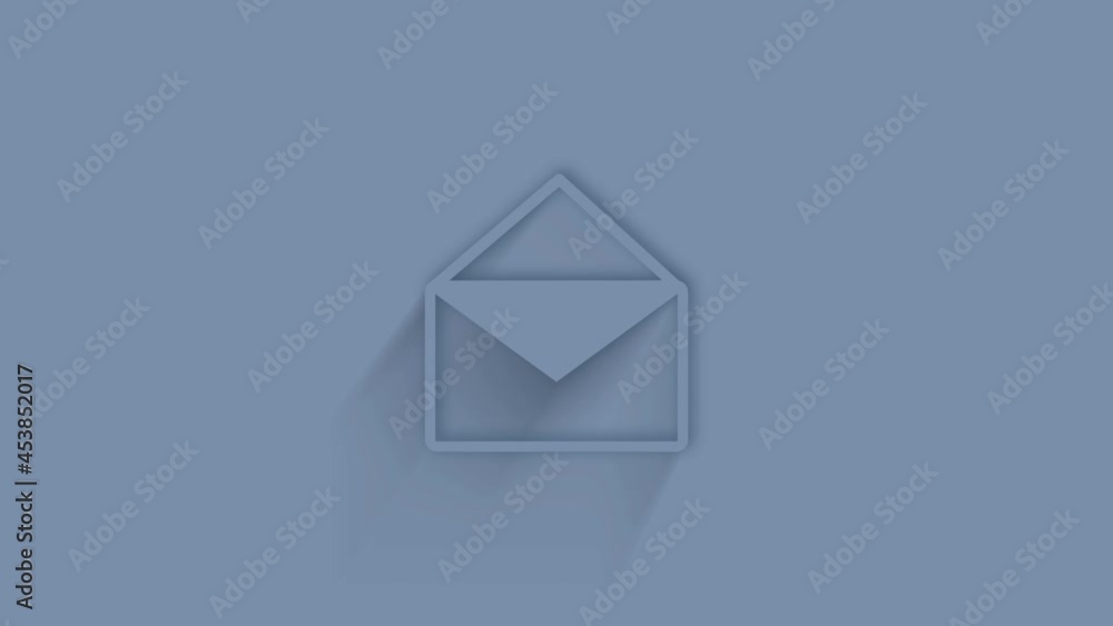 Poster animated envelope, symbol of email icon with shadow on blue background. neumorphism minimal style. t