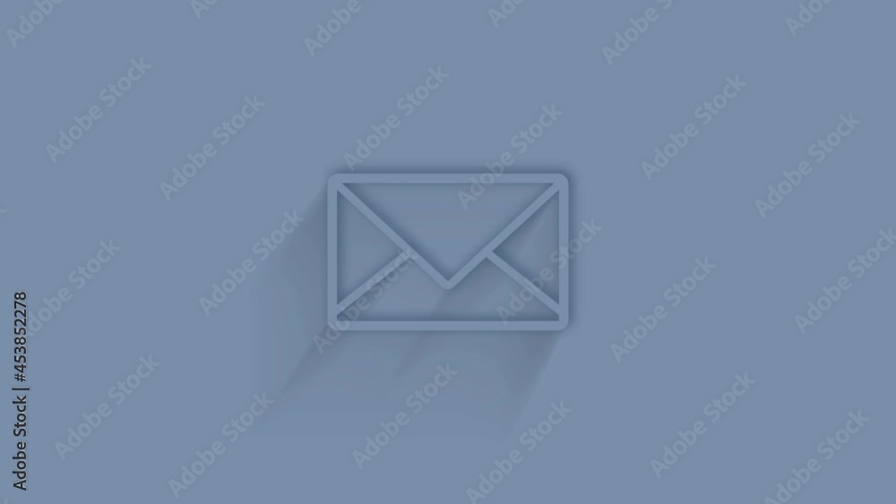 Poster Animated envelope icon with shadow on blue background. Neumorphism minimal style. Transparent background. 4K video motion graphic animation.