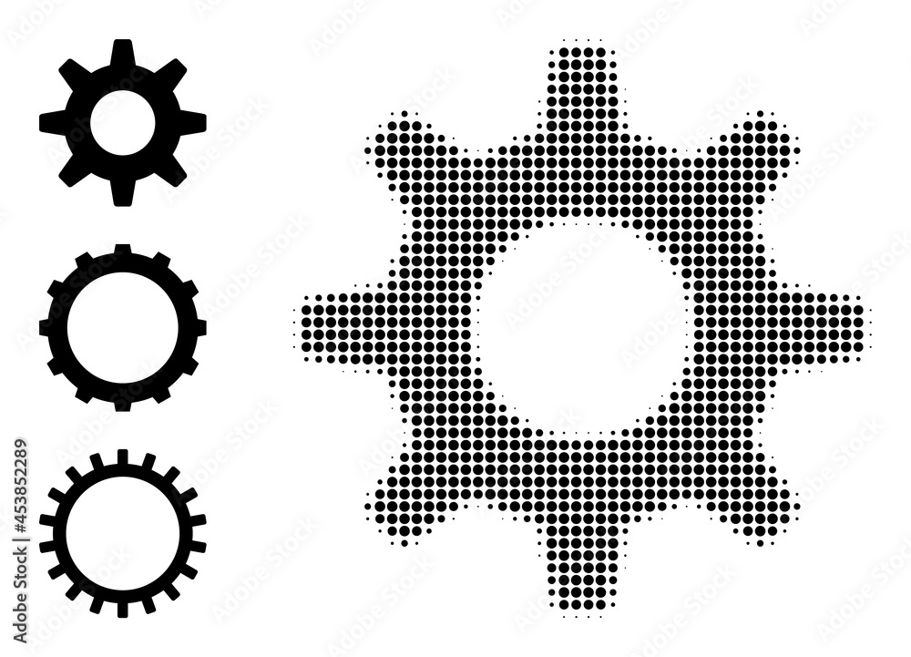 Poster halftone cogwheel. dotted cogwheel designed with small circle points. vector illustration of cogwhee