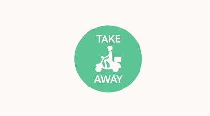 Take Away Sign. Vector black isolated Illustration of a Delivery Motorcycle Guy. Man in a Motorocycle making a Delivery