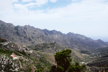 Fototapeta na wymiar TENERIFE, SPAIN: Scenic landscape view of the Anaga natural park rocks and roads