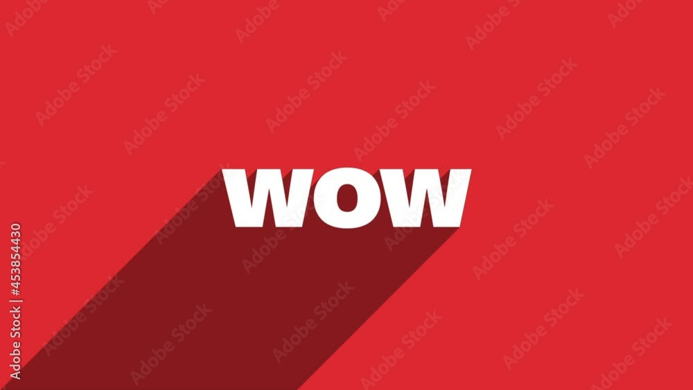 Poster wow white letters with shadow moving banner animation on red background. 4k video motion graphic ani