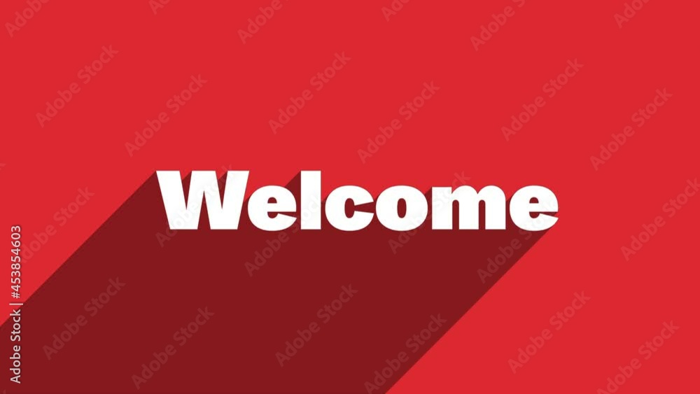 Aufkleber WELCOME white letters with shadow moving banner animation on red background. 4K Video motion graphic animation.