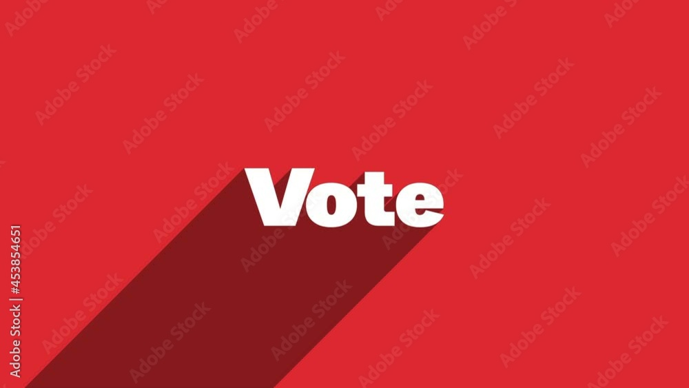 Aufkleber VOTE white letters with shadow moving banner animation on red background. 4K Video motion graphic animation.