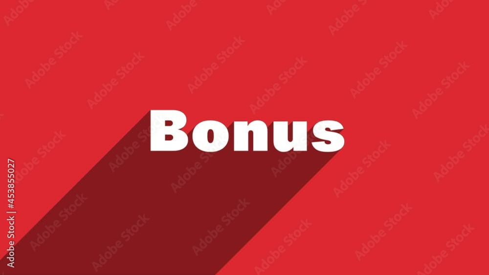 Poster bonus white letters with shadow moving banner animation on red background. 4k video motion graphic a