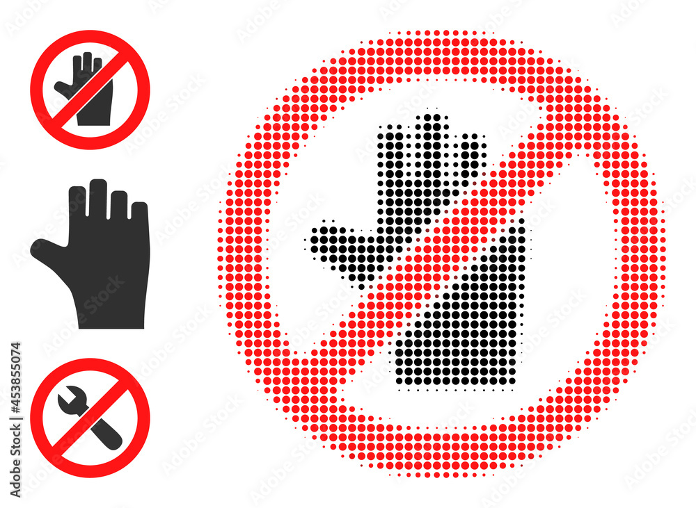 Poster halftone stop voting hand. dotted stop voting hand designed with small round dots. vector illustrati