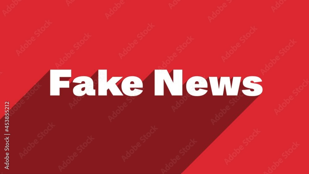 Poster fake news white letters with shadow moving banner animation on red background. 4k video motion graph