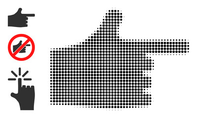 Halftone index finger. Dotted index finger constructed with small circle items. Vector illustration of index finger icon on a white background. Halftone pattern contains circle pixels.