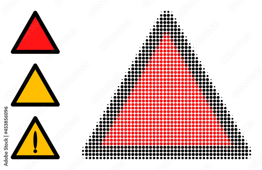 Poster halftone danger triangle template. dotted danger triangle template generated with small circle eleme