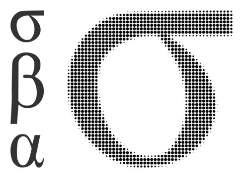 Halftone Sigma Greek lowercase letter. Dotted Sigma Greek lowercase letter designed with small circle elements. Vector illustration of Sigma Greek lowercase letter icon on a white background.