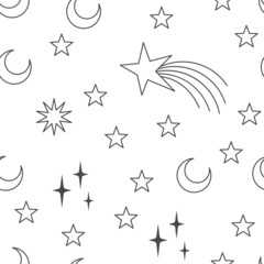Stars sky seamless pattern. Celestial astrology background. Starry texture for textile design.