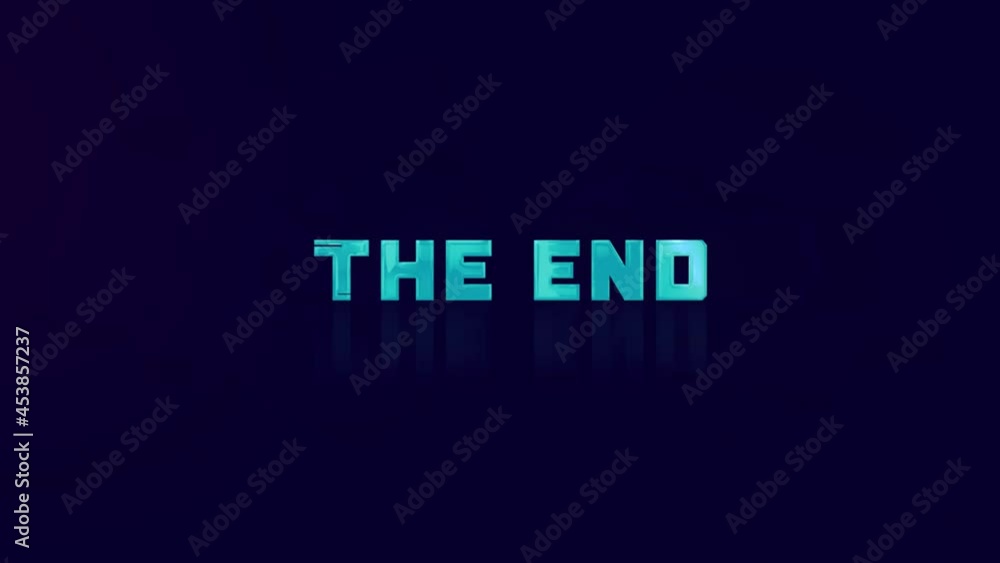 Aufkleber animation of retro the end text glitching on blue background. old tv glitch interference screen. 4k 