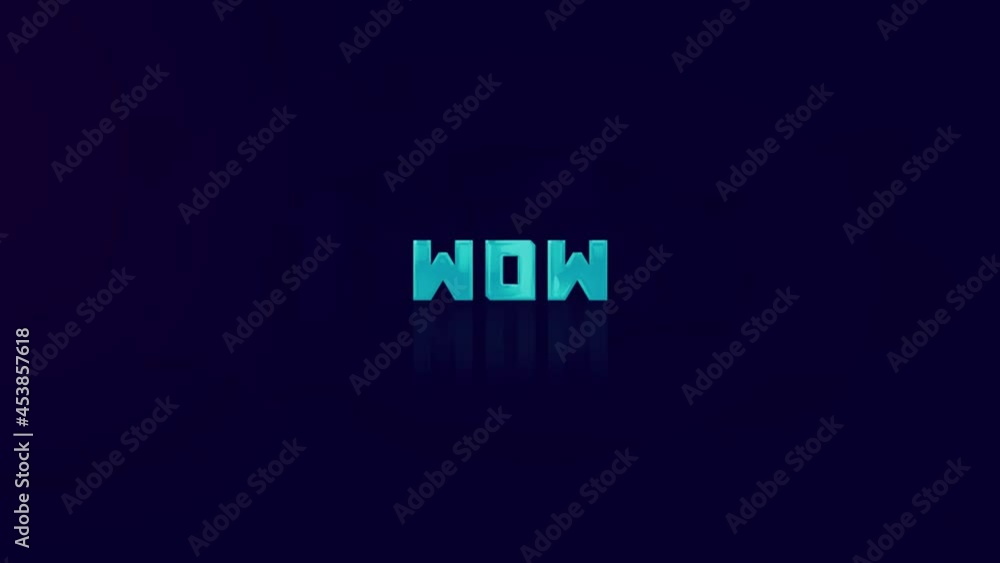 Poster animation of retro wow text glitching on blue background. old tv glitch interference screen. 4k vide