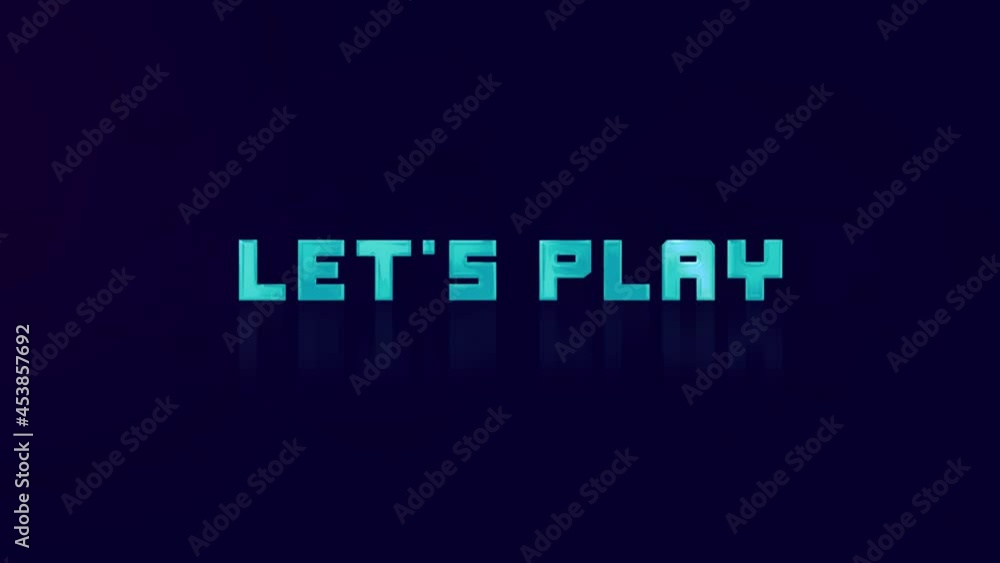 Poster Animation of retro LET'S PLAY text glitching on blue background. Old tv glitch interference screen. 4K Video motion graphic animation.