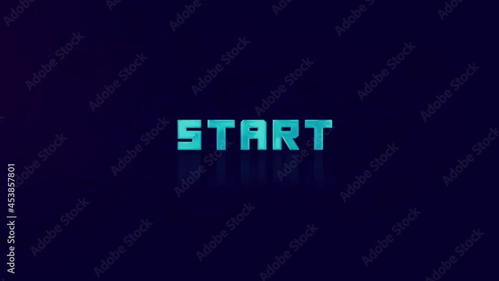 Aufkleber animation of retro start text glitching on blue background. old tv glitch interference screen. 4k vi