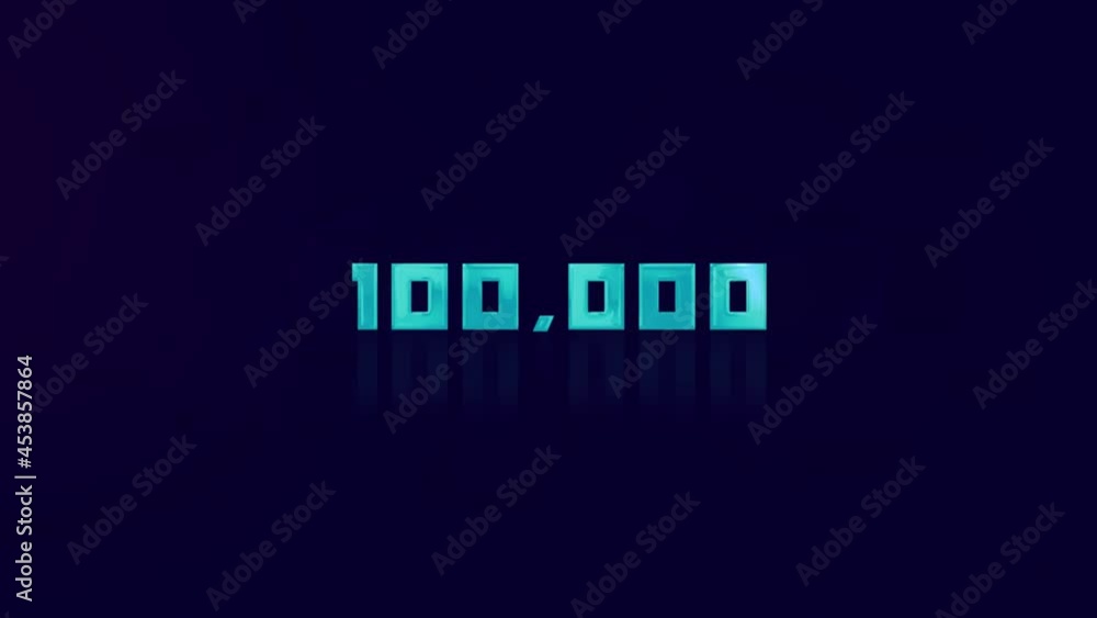 Aufkleber animation of retro 100k text glitching on blue background. old tv glitch interference screen. 100000