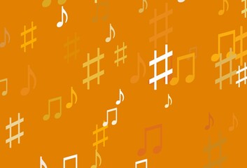 Light Yellow, Orange vector template with musical symbols.