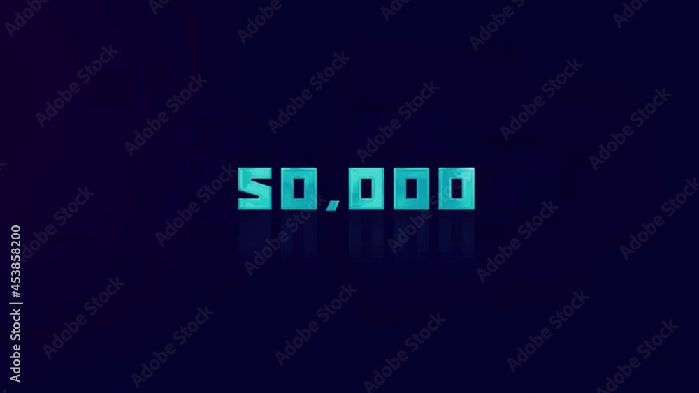 Aufkleber animation of retro 50k text glitching on blue background. old tv glitch interference screen. 50000 s