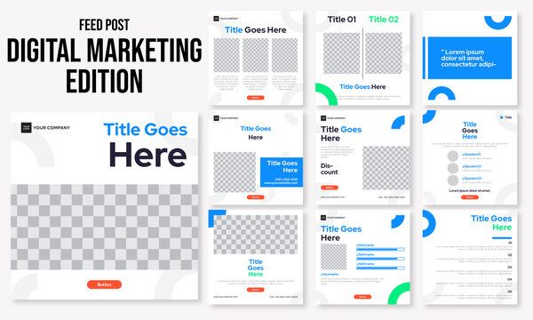 Set of editable social media instagram post digital marketing, technology, internet marketing design vector template ai & eps 10