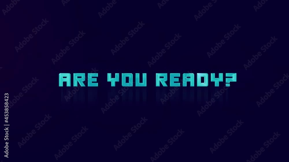 Aufkleber Animation of retro ARE YOU READY text glitching on blue background. Old tv glitch interference screen. 4K Video motion graphic animation.
