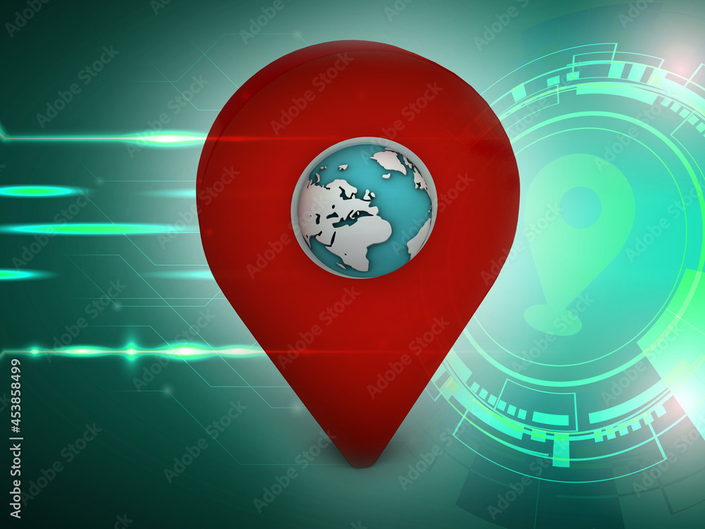 Fototapete 3d rendering red map pointer with globe