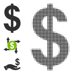 Halftone dollar sign. Dotted dollar sign generated with small round points. Vector illustration of dollar sign icon on a white background. Halftone pattern contains circle points.