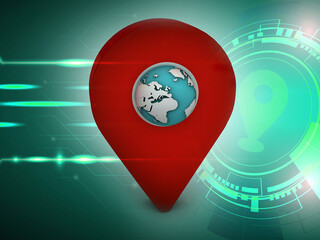 3d rendering Red map pointer with globe
