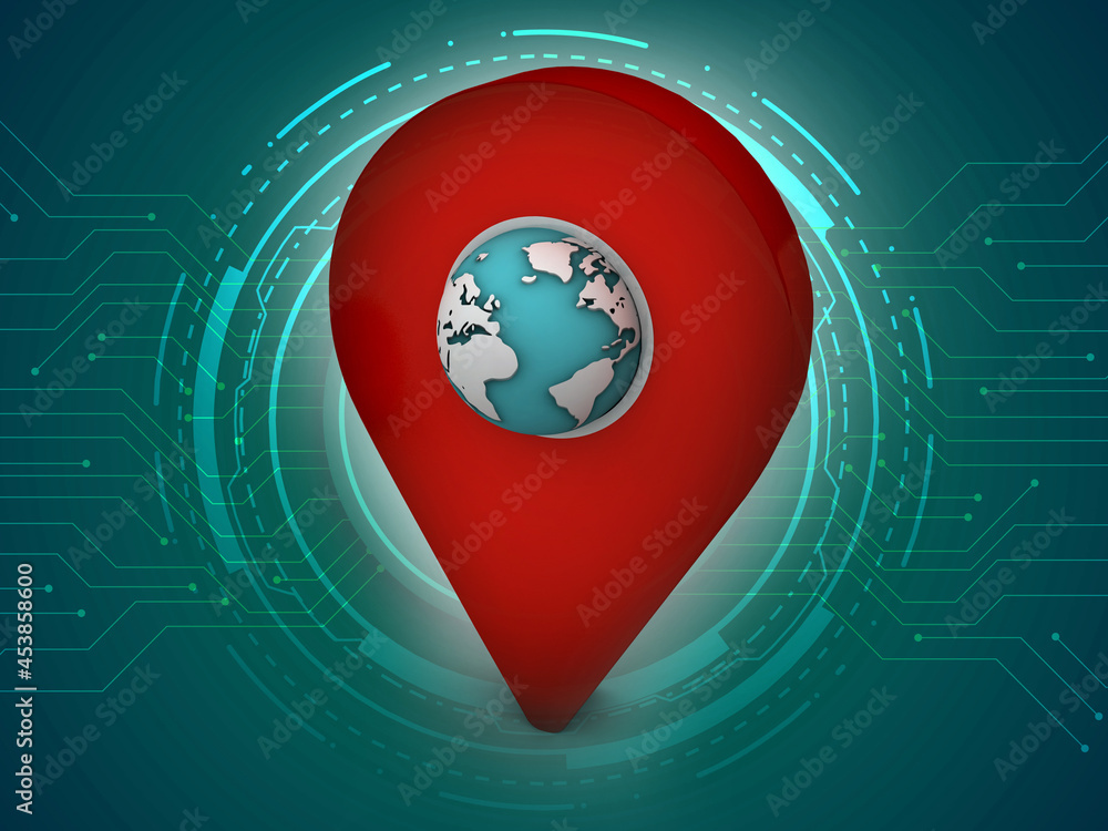 Aufkleber 3d rendering red map pointer with globe