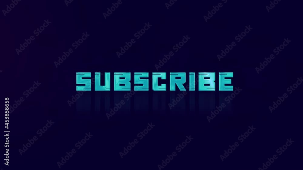 Aufkleber animation of retro subscribe text glitching on blue background. old tv glitch interference screen. 4