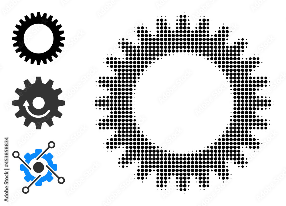 Poster halftone cogwheel. dotted cogwheel generated with small circle dots. vector illustration of cogwheel