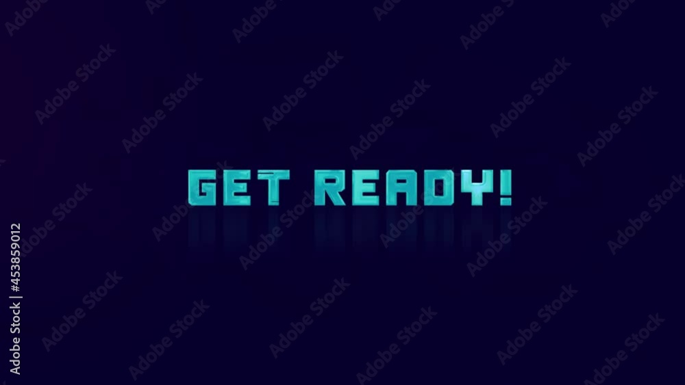 Aufkleber Animation of retro GET READY text glitching on blue background. Old tv glitch interference screen. 4K Video motion graphic animation.