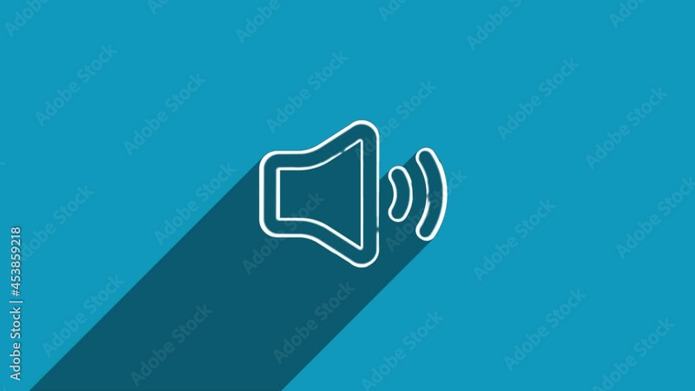 Aufkleber white line speaker volume icon with shadow isolated on blue background. shadow reflection design. 4k