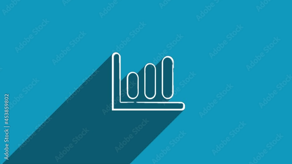 Poster white line data report bar graph icon with shadow isolated on blue background. shadow reflection des