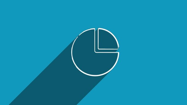 White line circle diagram icon with shadow isolated on blue background. Shadow reflection design. 4K video motion graphic animation.